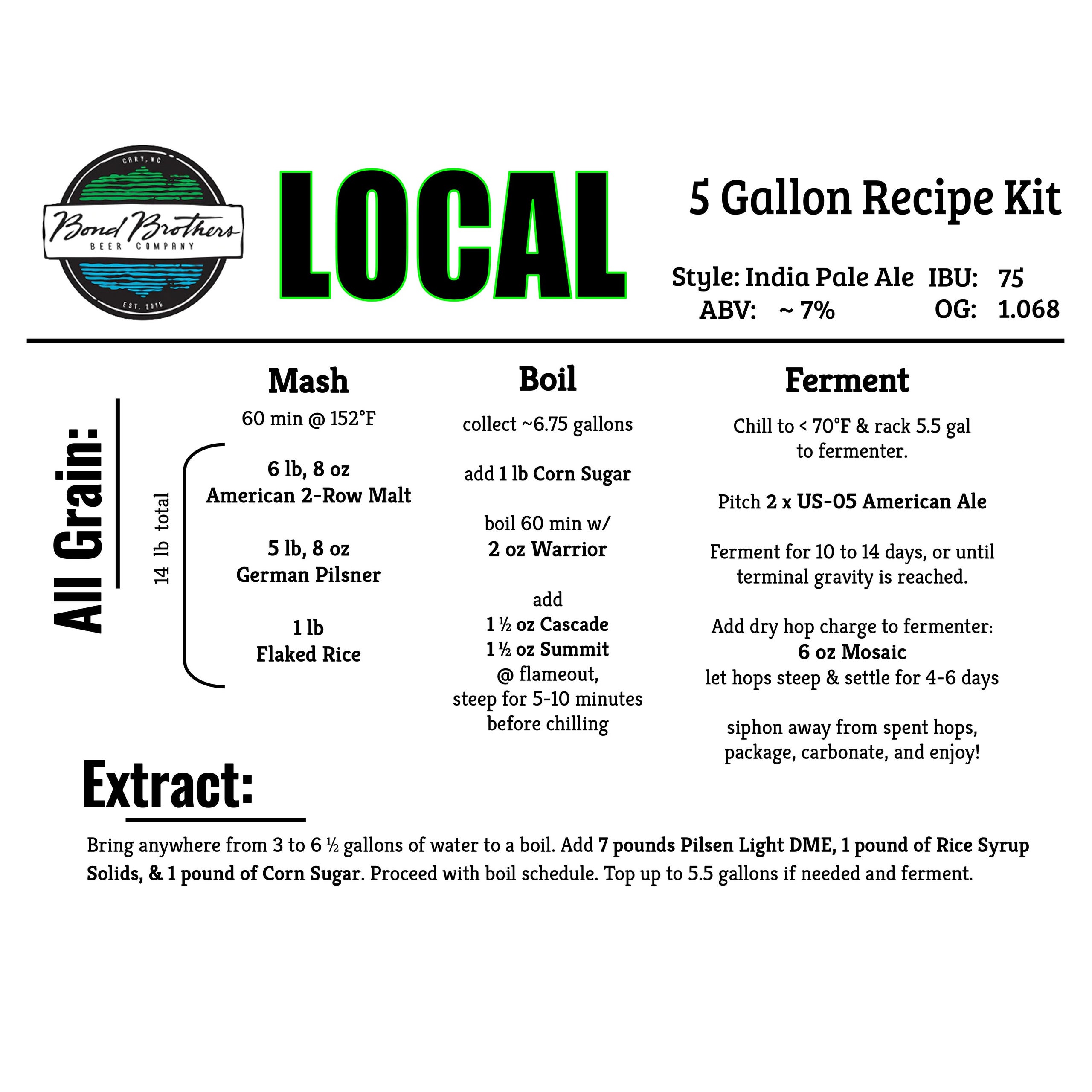 Bond Brothers Beer Company Local IPA 5 Gallon Clone Recipe Kit | Bull City  Homebrew